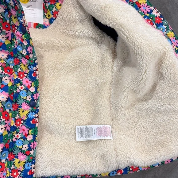 Mini Boden Floral Sherpa Lined Parka Jacket Size 7-8 - Picture 4 of 5